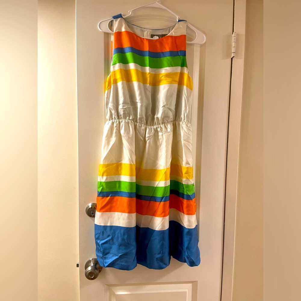 Girls for Savoy Silk White/Rainbow Dress, Anthropologie, Size Six